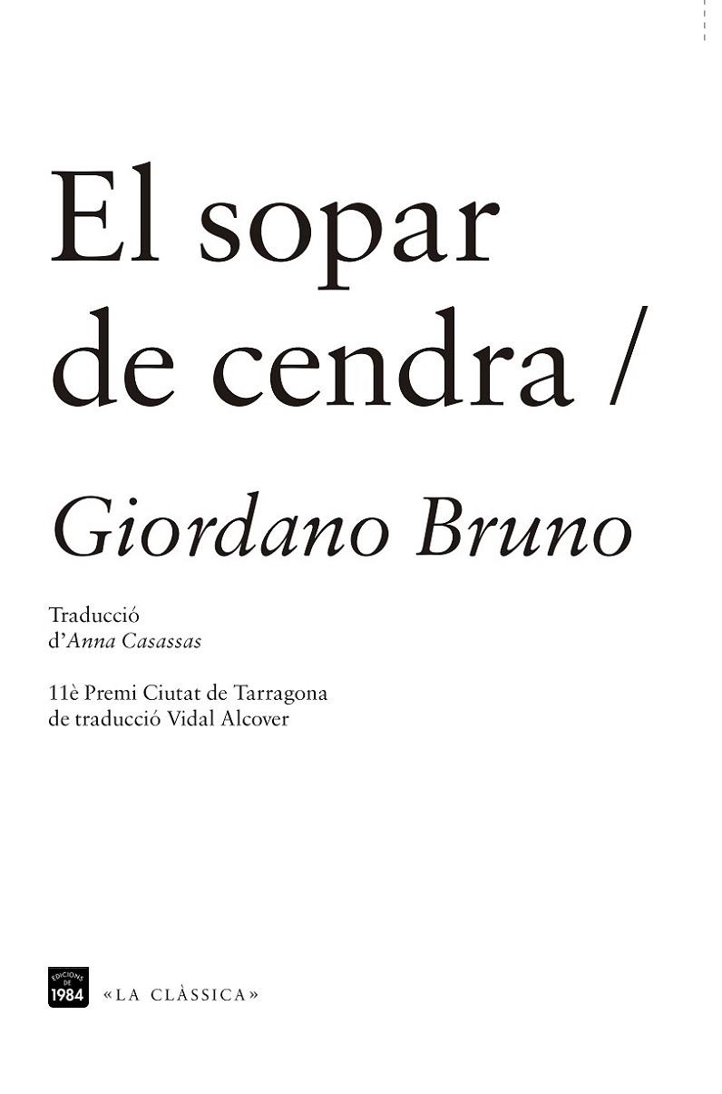 SOPAR DE CENDRA | 9788415835288 | BRUNO,GIORDANO