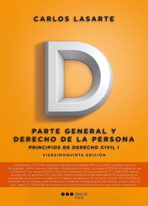 PRINCIPIOS DE DERECHO CIVIL 1 PARTE GENERAL Y DERECHO DE LA PERSONA | 9788491236719 | LASARTE ÁLVAREZ, CARLOS