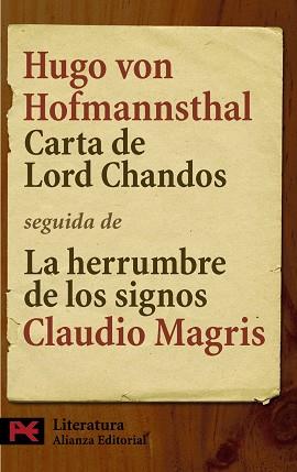 CARTA DE LORD CHANDOS. LA HERRUMBRE DE LOS SIGNOS | 9788420662183 | MAGRIS,CLAUDIO HOFMANNSTHAL,HUGO VON
