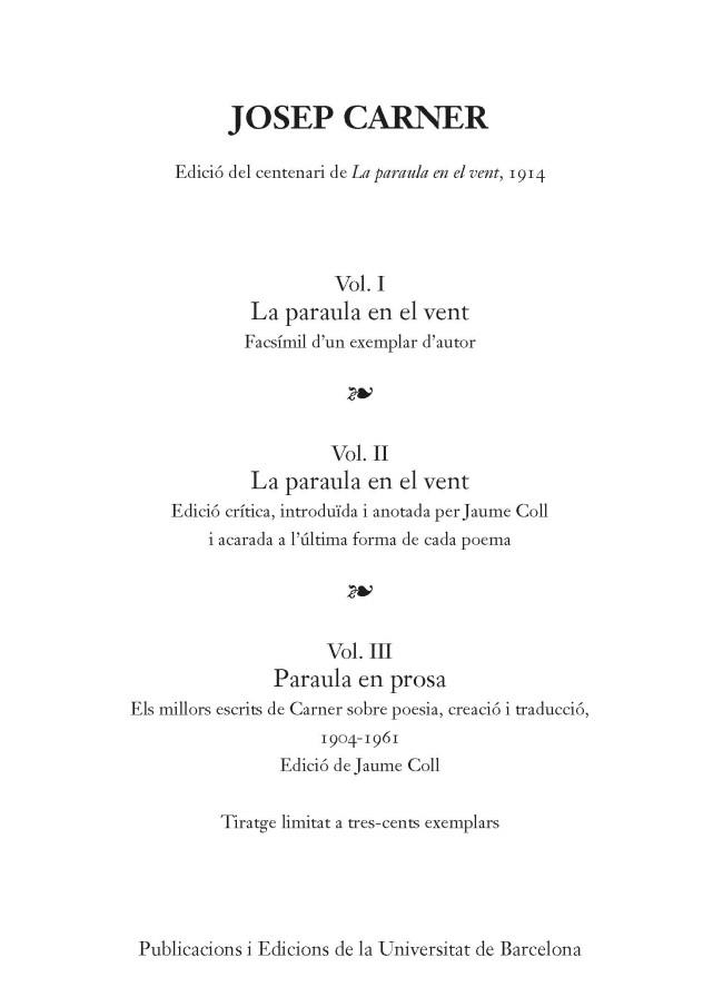 PARAULA EN EL VENT | 9788447542246 | CARNER,JOSEP