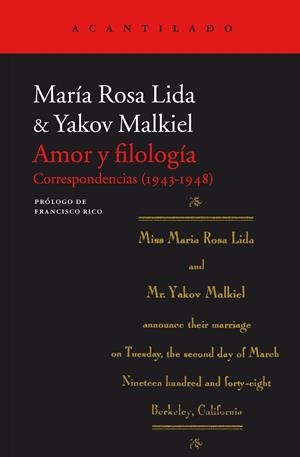AMOR Y FILOLOGIA CORRESPONDENCIAS 1943-1948 | 9788416748150 | LIDA,MARIA ROSA/MALKIEL,TAKOV