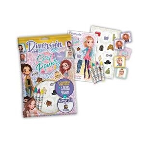 DIVERSION CON GIRL POWER MODA CUADERNO PARA PINTAR + CERAS + STICKERS + MEMOTEST | 8424248920463