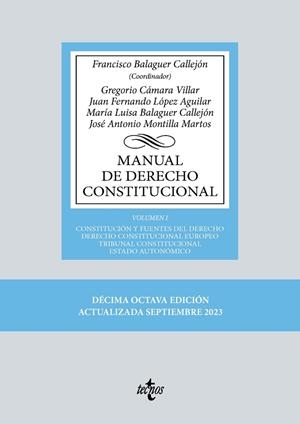 MANUAL DE DERECHO CONSTITUCIONAL VOL 1: CONSTITUCIÓN Y FUENTES DEL DERECHO. DERECHO CONSTITUCIONAL EUROPEO. TRIBUNAL CONSTITUCINAL. ESTADO AUTONOMICO | 9788430987986 | BALAGUER CALLEJÓN, FRANCISCO / CÁMARA VILLAR, GREGORIO / LÓPEZ AGUILAR, JUAN FERNANDO / BALAGUER CAL