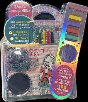 DISEÑA CONMIGO MODA. UN CUADERNO GENIAL PARA PINTAR Y CREAR + 4 LAPICES Y TIZAS + STICKERS BRILLANTES | 8424248921521