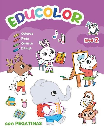 EDUCOLOR NIVEL 2 COLOREA, PEGA, CUENTA, DIBUJA CON PEGATINAS | 9788410515192