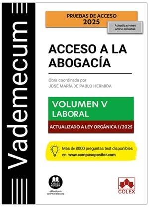 VADEMECUM ACCESO A LA ABOGACÍA. VOLUMEN V. PARTE ESPECÍFICA LABORAL | 9791370114572 | IBERLEY, DEPARTAMENTO DE DOCUMENTACIÓN